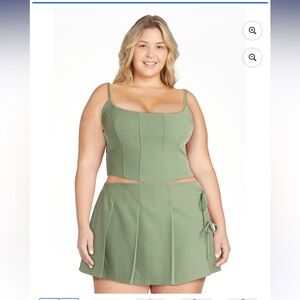 Green Sleeveless Top and Skirt Set